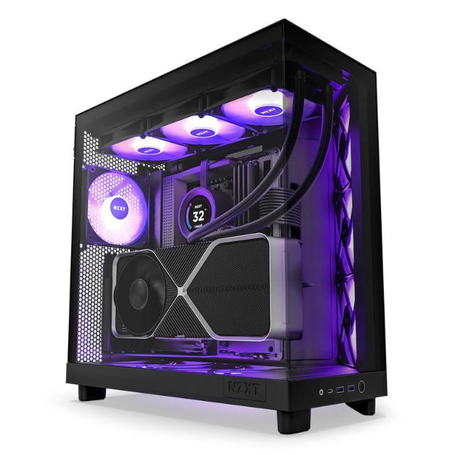 Gabinete NZXT H6 FLOW BLACK RGB / Cristal Templado / Mini-ITX / Micro-ATX / ATX / USB 3.2 / USB 3.2 Gen.2 Tipo C / Sin Fuente / Negro / 3 Ventiladores RGB / CC-H61FB-R1