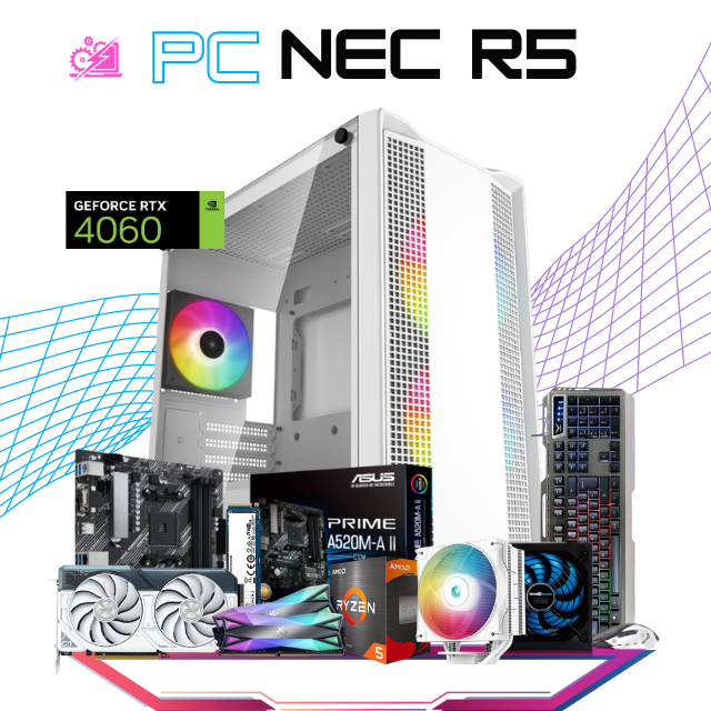 PC NEC R5 / AMD RYZEN 5 5500 / RTX 4060 / 16GB RAM / 500GB SSD M.2 NVME / DISIPADOR DE TORRE ARGB / FUENTE 650W 80+ BRONZE / INCLUYE REGALO