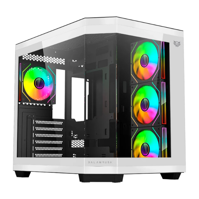 Gabinete Balam Rush Tank Master 9600 TB / Midi-Tower, ATX/Micro-ATX/ITX / Cristal Templado / USB 3.0/2.0 / 3 Ventiladores RGB Instalados / Blanco con Negro / BR-938693