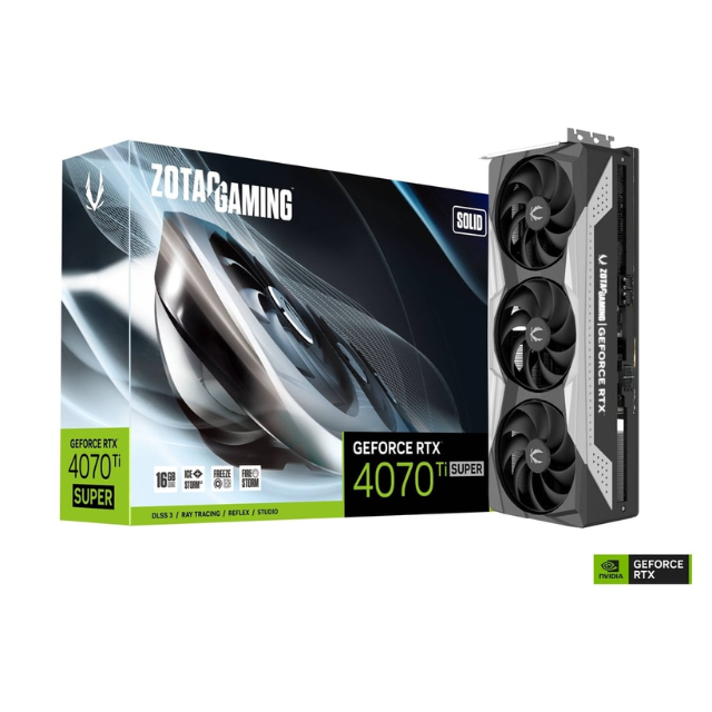 Tarjeta de Video Zotac NVIDIA GeForce RTX 4070 Ti SUPER SOLID OC EDITION / 16GB 256-bit GDDR6X / PCI Express x16 4.0 / ZT-D40730RC-10P