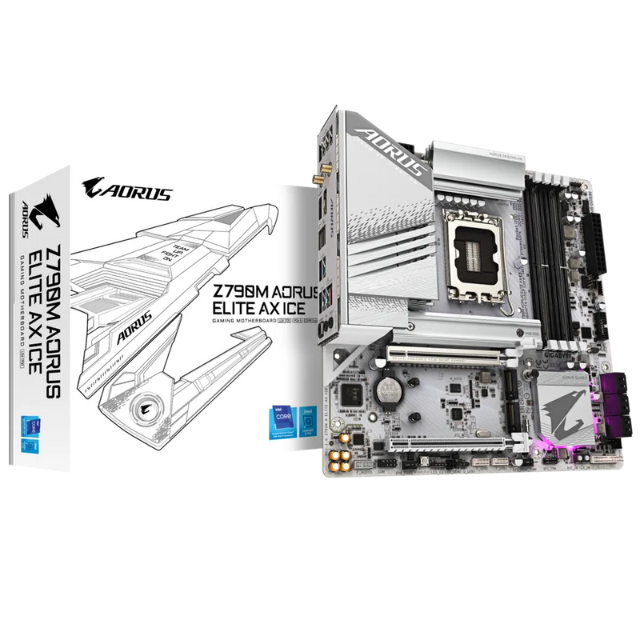 Tarjeta Madre Gigabyte Z790M AORUS Elite AX Ice / LGA1700 / Intel / Z790 / ATX / DDR5 / 4* M.2 / PCIe 5.0 / USB 3.2 / 2.5GbE LAN/Q-Flash Plus / Z790 AORUS Elite AX ICE