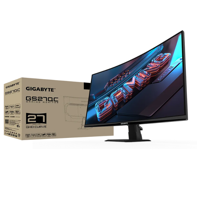 Monitor GIGABYTE GS27QC / 27” / QHD / 165Hz (170Hz OC) / Curvo / 1500R / 1ms / Listo para HDR / FreeSync Premium / GS27QC