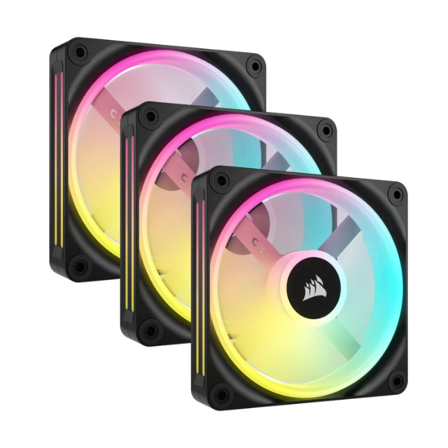 Kit 3 Ventiladores Corsair iCUE Link QX120 RGB / 120mm / 480-2400RPM / Negro / 3 Ventiladores / CO-9051002-WW