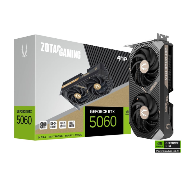 Tarjeta de Video Zotac NVIDIA GeForce RTX 5060 AMP / 8GB 128-bit GDDR7 / PCI Express x8 5.0 / ZT-B50600F-10M