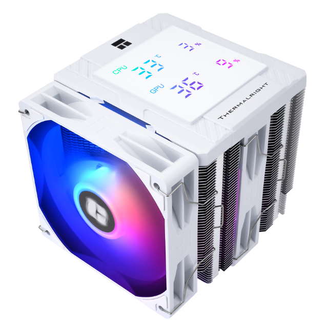 Peerless Assassin 120 Digital ARGB Enfriador de aire de CPU blanco, visualización de temperatura digital de cubierta superior, 6 tubos de calor | ventiladores PWM de 1850 rpm, refrigeración de CPU