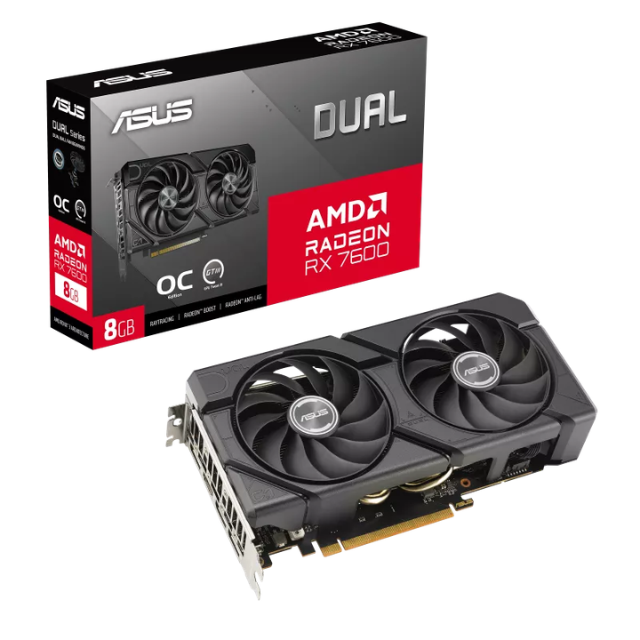 Tarjeta de Video ASUS Dual Radeon RX 7600 EVO OC Edition / 8GB GDDR6 / PCIe 4.0 / 1xHDMI / 3xDisplayPort / DUAL-RX7600-O8G-EVO