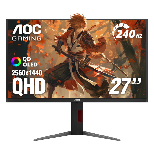 Monitor de juegos AOC de 27 pulgadas OLED (QD-OLED), 1440p QHD 2560x1440, 240Hz, 0.03ms, HDMI 2.1, compatible con G-SYNC, HDR True Black, soporte de altura ajustable, USB Hub, Q27GAZDV