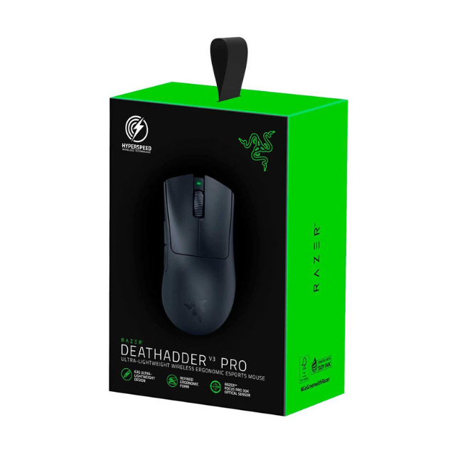 Razer DeathAdder V3 Pro Ergonomic Wireless Mouse | Focus Pro Sensor óptico 30K, interruptores ópticos rápidos Gen-3, HyperSpeed Wireless, 5 botones programables