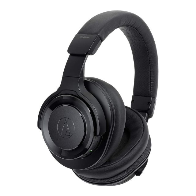Auriculares inalámbricos AudioTechnica ATH-WS990BT con cancelación de ruido, audio de alta resolución, micrófono integrado y controles (Negro)