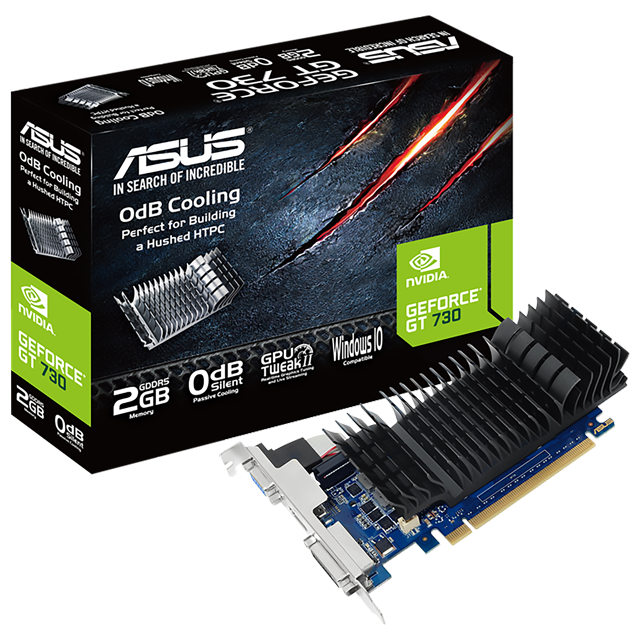 Tarjeta de Video Nvidia GeForce GT 730 2GB GDDR5 / Asus / DVI, HDMI, VGA / GT730-SL-2GD5-BRK