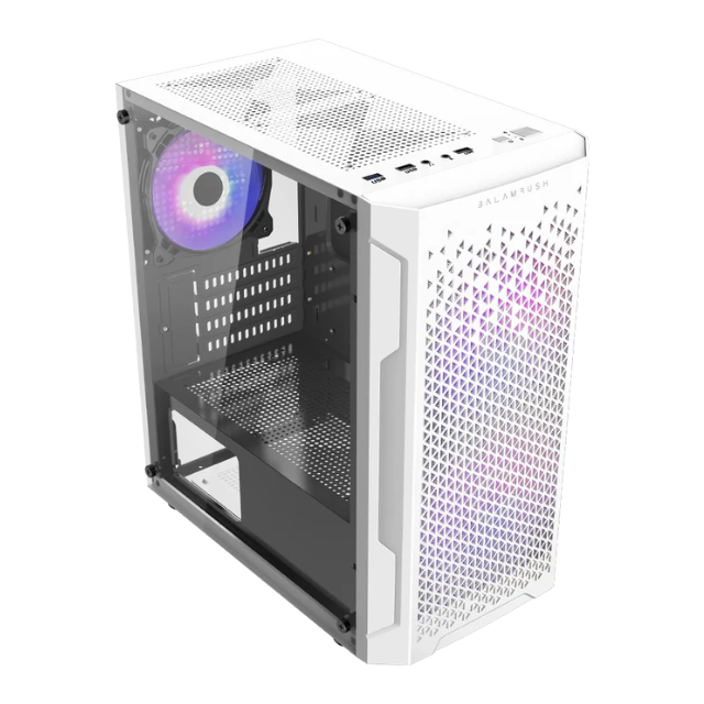 Gabinete Balam Rush Artic GI725 / RGB / Cristal Templado / Mini-Tower / Micro-ATX/Mini-ITX / USB 3.0/2.0 / Sin Fuente / 3 Ventiladores RGB Instalados / Blanco / BR-936125