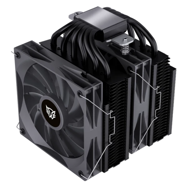 Enfriamiento de Aire | Heliux Expert HEX90 | Alto desempeño | 6 Pipas | TDP 295 W | Compatibilidad AMD + Intel | 2x Ven 120mm + Rodamiento Hidráulico + 0 - 2000 RPM + 88.8 CFM + 37.1 dB + PWM 4 Pin | Legend | Negro