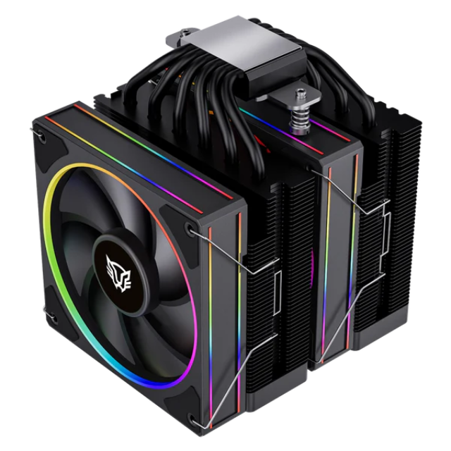 Enfriamiento de Aire | Heliux Pro HEX75 | Display para monitoreo de temperatura + RGB | 6 Pipas | TDP 270 W | Compatibilidad AMD + Intel | 2x Ven 120mm + Rodamiento Hidráulico + 600 - 2000 RPM + 74.27CFM + 30 dB + PWM 4 Pin + ARGB 3pin | Legend | Negro