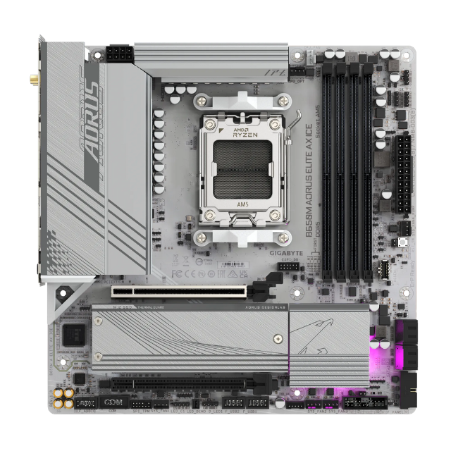 Tarjeta Madre Gigabyte B650M AORUS ELITE AX ICE / Micro ATX / AM5 / Up to 256GB DDR5 / HDMI/DP / High Definition Audio / B650M AORUS ELITE AX ICE