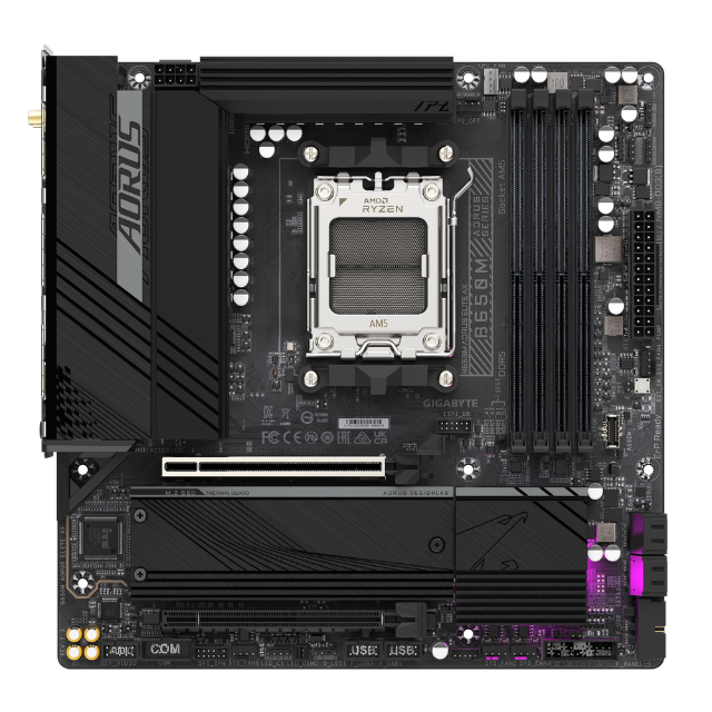 GIGABYTE B650M AORUS Elite AX (AM5/ LGA 1718/ AMD B650/ Micro-ATX/DDR5/ 2* M.2/ PCIe 5.0/ USB 3.2 Gen2X2 Type-C/Intel 2.5GbE LAN/Q-Flash Plus/EZ-Latch
