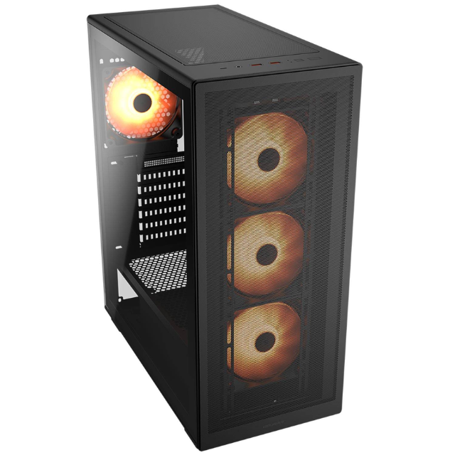 Gabinete Cougar MX220 / RGB / Cristal Templado / Midi-Tower, Mini-ITX/Micro-ATX/ATX / USB 3.0/2.0 / Sin Fuente / 4 Ventiladores ARGB Instalados / NEGRO