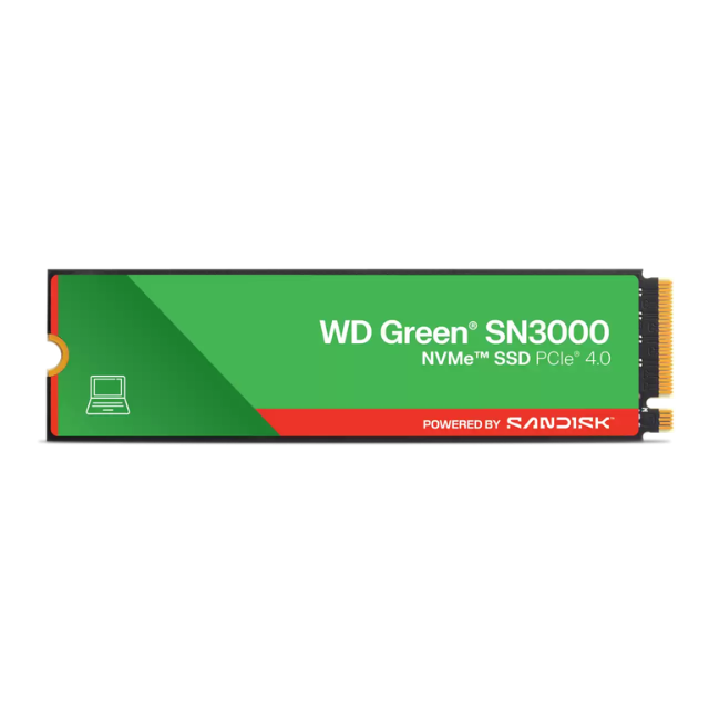 Unidad de Estado Sólido SSD WD Green SN3000 NVMe / 500GB / M.2 / 4100 MB/s Escritura / 5000 MB/s Lectura / PCI Express 4.0 / WDS500G4G0E-00CPS0