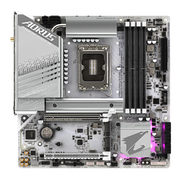 Tarjeta Madre Gigabyte Z790M AORUS Elite AX Ice / LGA1700 / Intel / Z790 / ATX / DDR5 / 4* M.2 / PCIe 5.0 / USB 3.2 / 2.5GbE LAN/Q-Flash Plus / Z790 AORUS Elite AX ICE