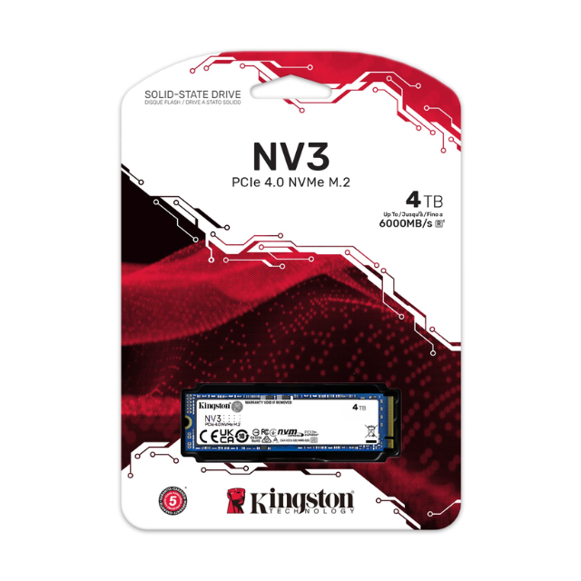 SSD Kingston NV3S NVMe, 4TB, M.2, 5000 MB/s Escritura, 6000 MB/s Lectura, PCI Express 4.0