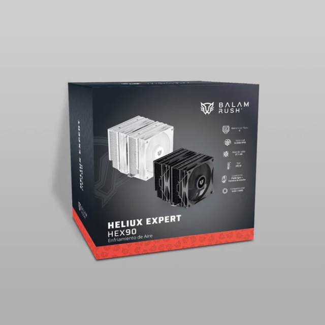 Enfriamiento de Aire | Heliux Expert HEX90 | Alto desempeño | 6 Pipas | TDP 295 W | Compatibilidad AMD + Intel | 2x Ven 120mm + Rodamiento Hidráulico + 0 - 2000 RPM + 88.8 CFM + 37.1 dB + PWM 4 Pin | Legend | Blanco