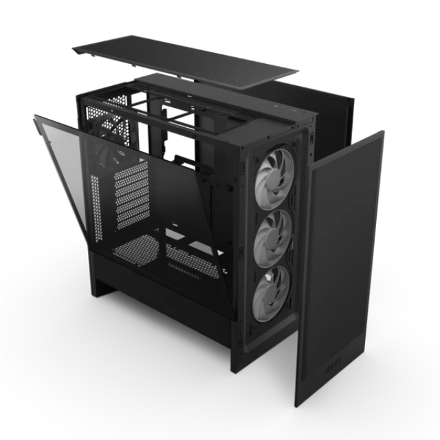 Gabinete NZXT H5 FLOW RGB Negro / Versión 2024 / Cristal Templado / Mid-Tower/ Sin Fuente / USB Tipo C / CC-H52FB-R1