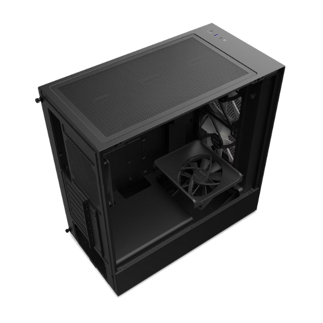 Gabinete NZXT H5 Flow RGB / Negro / Carcasa Compacta ATX / Panel frontal perforado para alto flujo de aire / Panel lateral de vidrio templado / Gestión de cables / 2 Fans Frontales 140mm + 2 Fans 120mm / CC-H51FB-R1