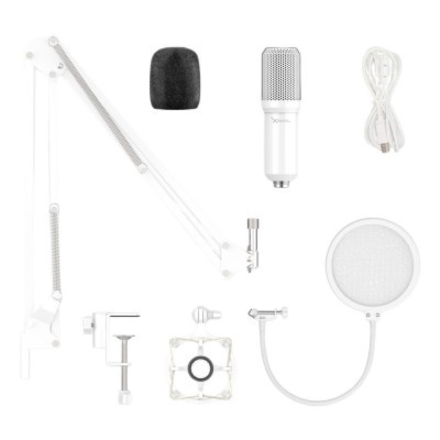 Kit de Micrófono Con Soporte XZEAL XZ-260 / Blanco / Condensador Omni-9765 / Filtro AntiPop / XZKMC1W