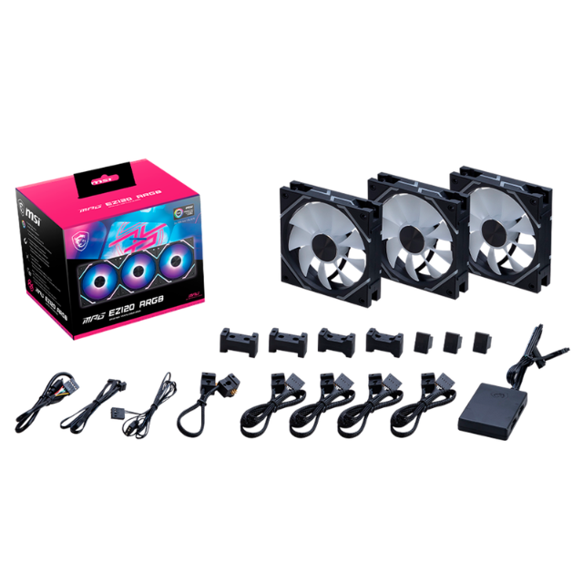 Kit 3 Ventiladores MSI MPG EZ120 ARGB / 3X120mm / ARGB LED / 0~1900 RPM / Black / MPG EZ120 ARGB-3B