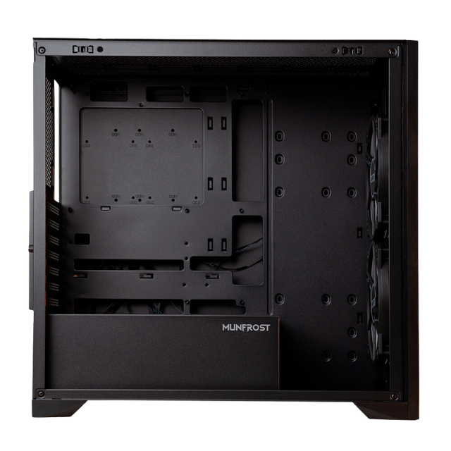 Gabinete Munfrost ALDER / Cristal Templado Reforzado / ATX-Micro ATX-Mini ITX / 2 Ventiladores 160mm Incluidos / Gran Flujo de Aire / Incluye Controlador Alder-1 / Black