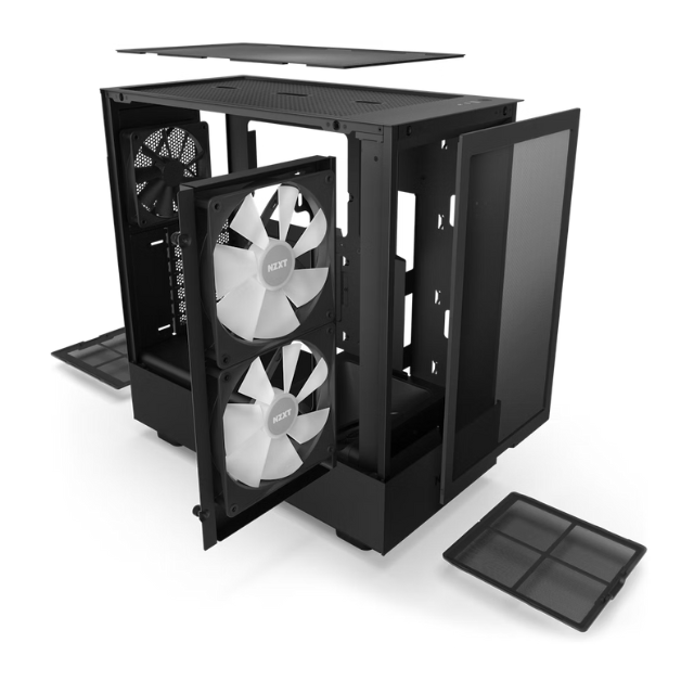 Gabinete NZXT H5 Flow RGB / Negro / Carcasa Compacta ATX / Panel frontal perforado para alto flujo de aire / Panel lateral de vidrio templado / Gestión de cables / 2 Fans Frontales 140mm + 2 Fans 120mm / CC-H51FB-R1