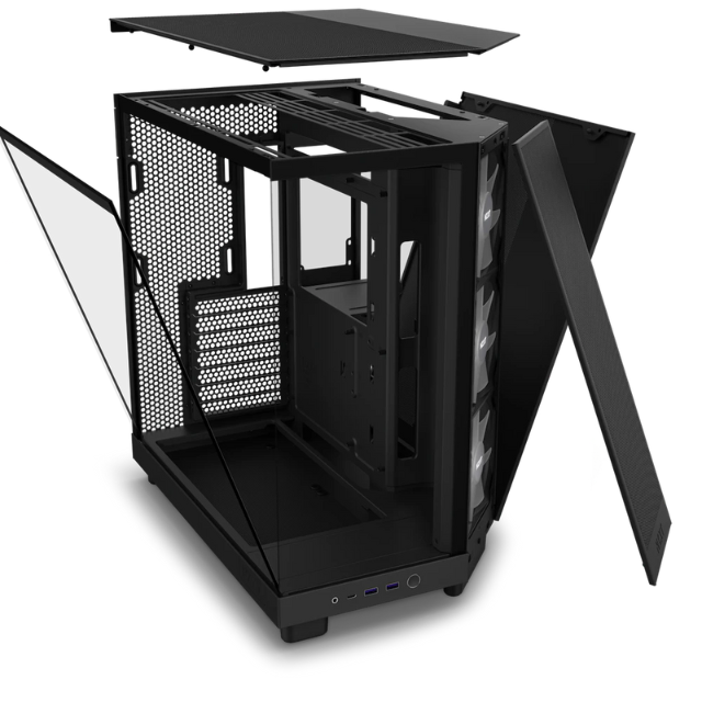 Gabinete NZXT H6 FLOW BLACK RGB / Cristal Templado / Mini-ITX / Micro-ATX / ATX / USB 3.2 / USB 3.2 Gen.2 Tipo C / Sin Fuente / Negro / 3 Ventiladores RGB / CC-H61FB-R1