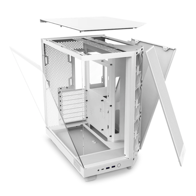 Gabinete NZXT H6 FLOW WHITE / Cristal Templado / Mini-ITX / Micro-ATX / ATX / USB 3.2 / USB 3.2 Gen.2 Tipo C / Sin Fuente / Blanco / 3 Ventiladores sin RGB / CC-H61FW-01