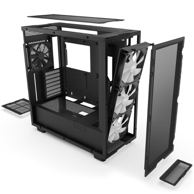 Gabinete NZXT H7 FLOW RGB Negro / Cristal Templado / ATX Sin Fuente / USB Tipo C / 3 Ventiladores RGB 140mm + 1 140mm / CM-H71FB-R1