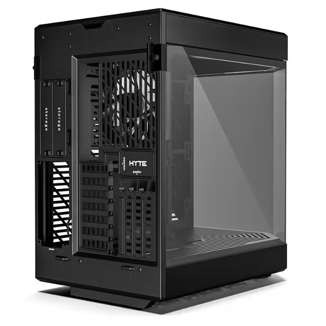 Gabinete HYTE Y60 / Mid-Tower ATX / 3x 120mm ventiladores pre instalados / Vidrio Templado panorámico de Doble cámara con Cable Elevador PCIE 4.0 Incluido / Color Negro / CS-HYTE-Y60-B