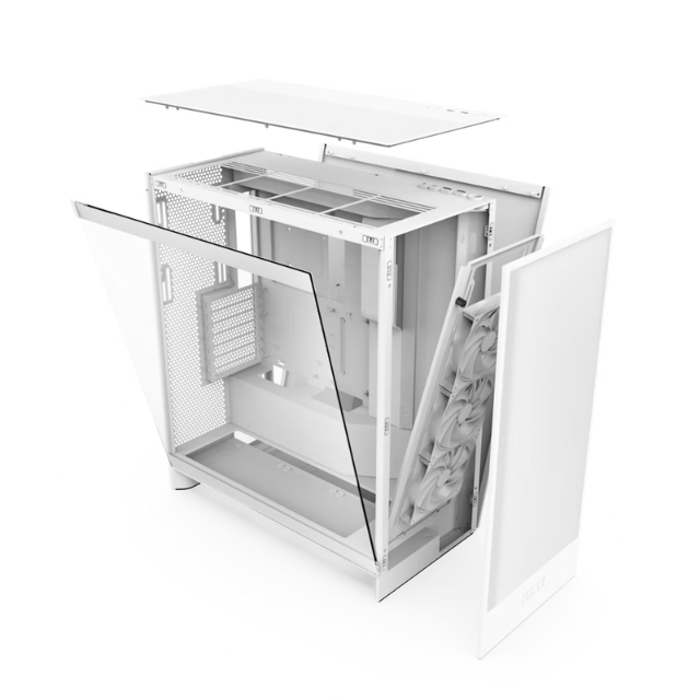 Gabinete NZXT H7 FLOW Blanco / Versión 2024 / Cristal Templado / ATX / Sin Fuente / USB Tipo C / 3 Ventiladores 120mm Instalados / CM-H72FW-01