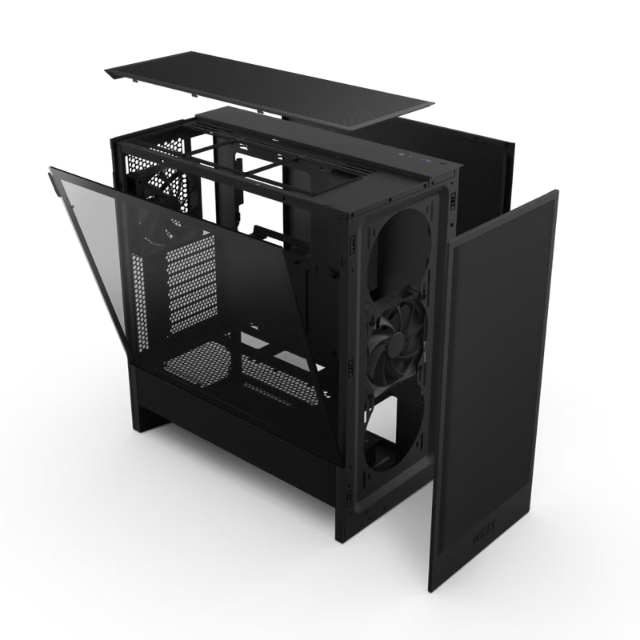 Gabinete NZXT H5 FLOW Negro / Versión 2024 / Cristal Templado / Mid-Tower/ Sin Fuente / USB Tipo C / 2 Ventiladores F120Q Instalados / CC-H52FB-01 / 2024H7