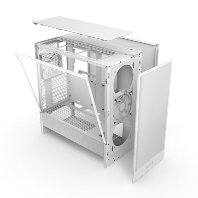 Gabinete NZXT H5 FLOW BLANCO / Versión 2024 / Cristal Templado / Mid-Tower/ Sin Fuente / USB Tipo C / 2 Ventiladores F120Q Instalados / CC-H52FB-01 / 2024H7