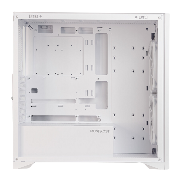 Gabinete Munfrost ALDER / Cristal Templado Reforzado / ATX-Micro ATX-Mini ITX / 2 Ventiladores 160mm Incluidos / Gran Flujo de Aire / Incluye Controlador Alder-1 / White