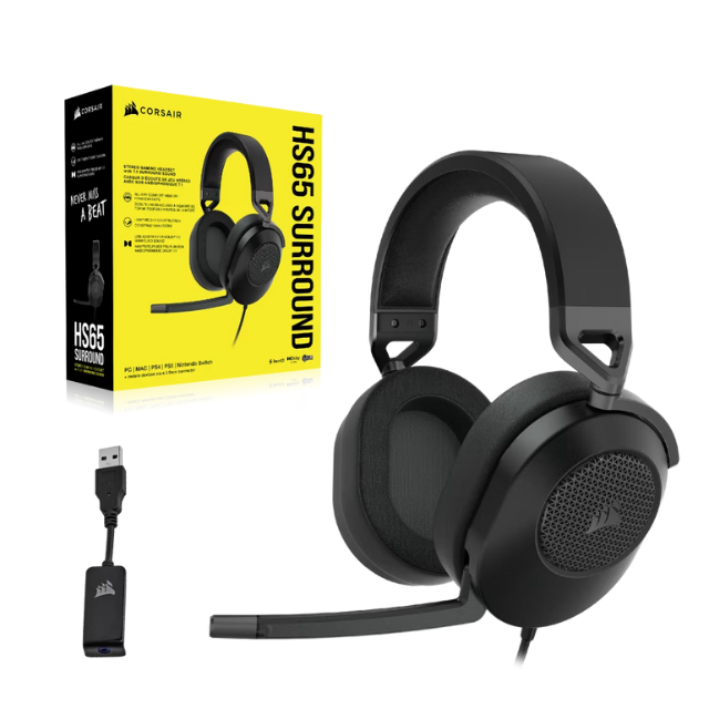 Corsair Audífonos Gamer HS65 SURROUND 7.1, Alámbrico, 1.8 Metros, 3.5mm/USB, Negro
