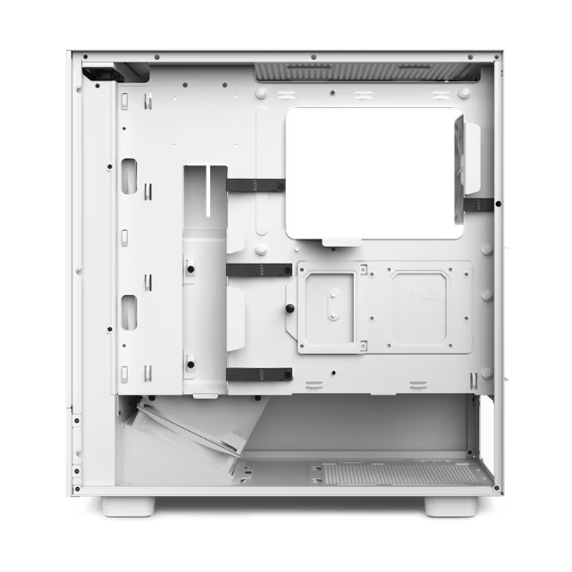 Gabinete NZXT H5 Flow RGB / Blanco / Carcasa Compacta ATX / Panel frontal perforado para alto flujo de aire / Panel lateral de vidrio templado / Gestión de cables / 2 Fans Frontales 140mm + 2 Fans 120mm / CC-H51FW-R1