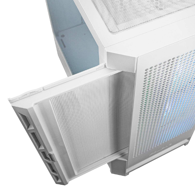 Gabinete Cougar DUOFACE RGB / Doble panel frontal: Malla y RGB / Cristal Templado / RGB / Excelente Flujo de Aire / Blanco / 385ZD10.0003