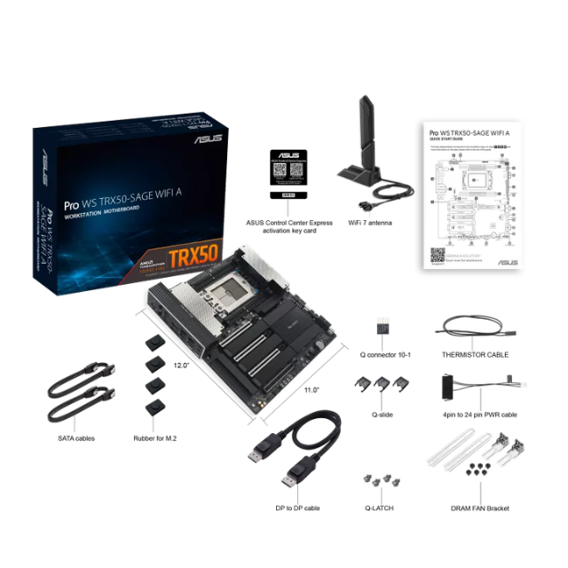 ASUS Pro WS TRX50-SAGE WiFi A AMD TRX50 TR5 CEB Estación de Trabajo Placa Base, CPU y overclocking de Memoria, diseño Robusto de 20 etapas de energía, PCIe 5.0 x 16, M.2, USB4, 10 GB y 2.5 GB LAN