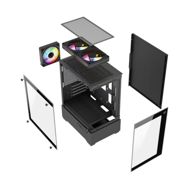 Gabinete Balam Rush NITROX GLOW CRYSTAL 4700C, Mini-Tower, Micro-ATX/Mini-ITX, USB 2.0/3.0, sin Fuente, 3 Ventiladores Instalados, Negro