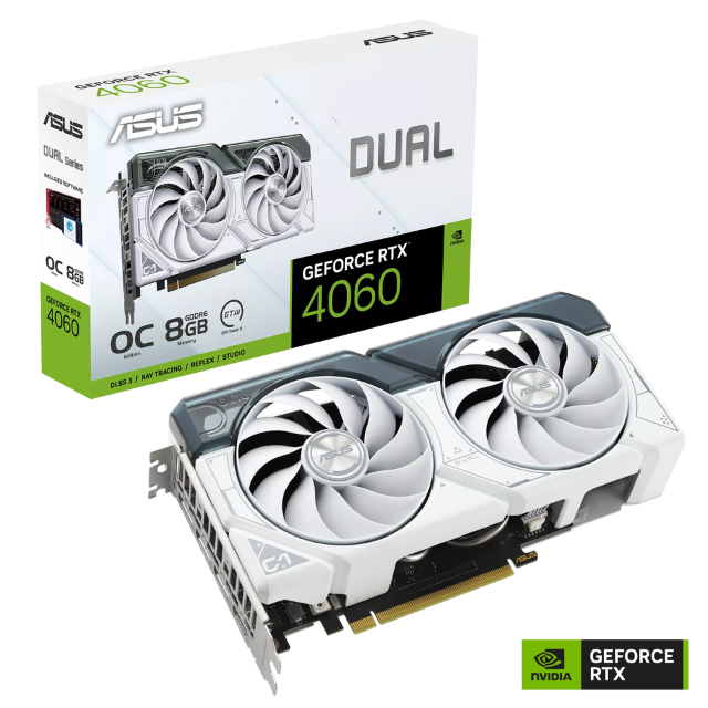 Tarjeta de Video ASUS Dual GeForce RTX™ 4060 White OC Edition 8GB GDDR6 / PCI Express 4.0 / 128-bit / 3072 Cuda Core