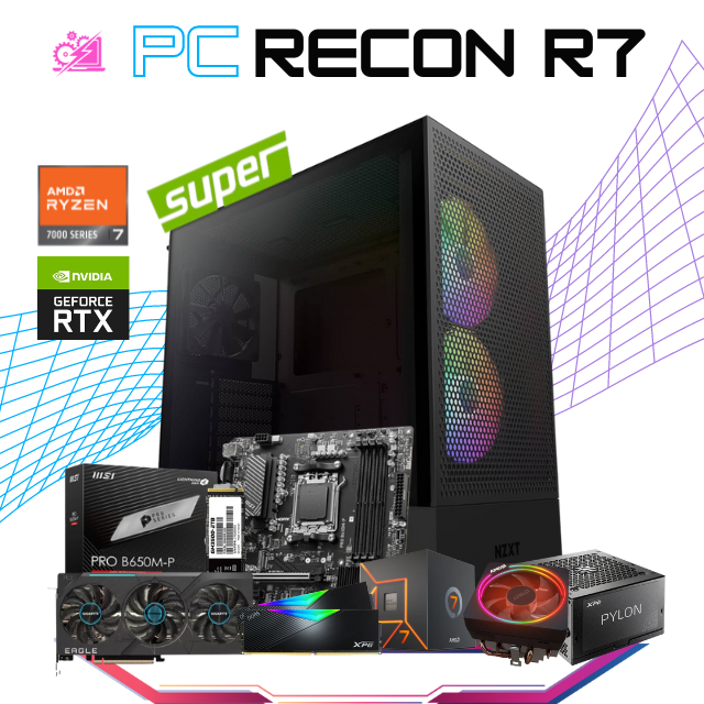 PC RECON R7 AMD RYZEN 7 7700 RTX 4070 SUPER 32GB RAM DDR5 2TB SSD M.2 NVME FUENTE 750W 80 BRONZE W11 PRO PROMOCION Baja PC