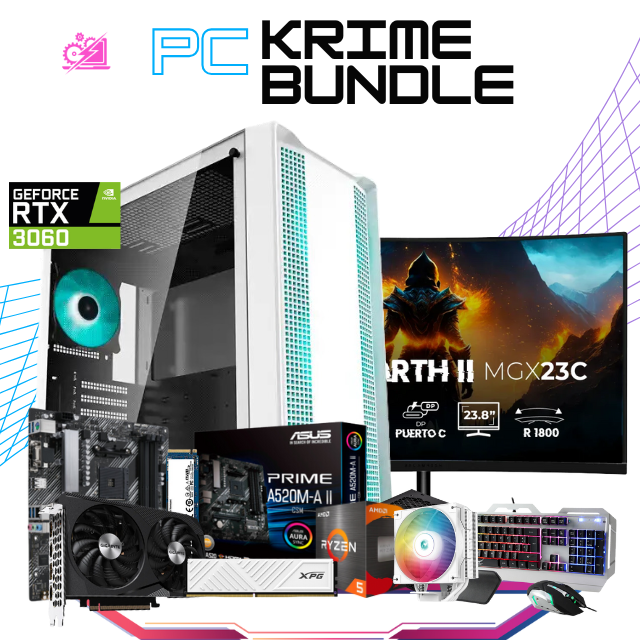 PC KRIME BUNDLE / AMD RYZEN 5 5500 / RTX 3060 / 16GB RAM / 1TB SSD M.2 NVME / FUENTE 550W 80+ WHITE / DISIPADOR DE TORRE ARGB / MONITOR 165HZ 1MS 23.8 FHD / KIT TECLADO Y MOUSE / PROMOCION