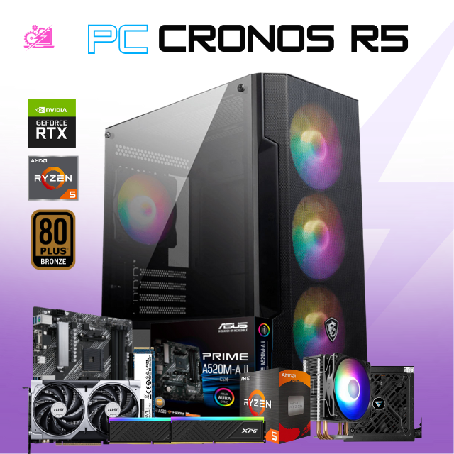 PC CRONOS R5 / AMD RYZEN 5 5600 / RTX 5060 / 16GB RAM / 500GB SSD M.2 NVME / DISIPADOR DE TORRE / FUENTE 750W 80+ BRONZE / PROMOCION