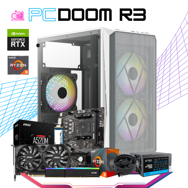 PC DOOM R3 / AMD RYZEN 3 5300G / RTX 3050 / 16GB RAM / 500GB SSD NVME / FUENTE 500W / DISIPADOR DE STOCK / PROMOCION