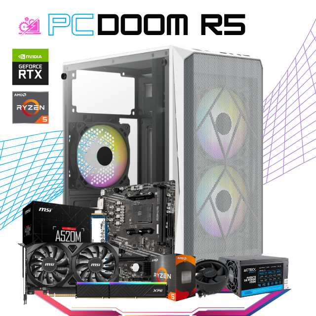 PC DOOM R5 / AMD RYZEN 5 4500 / RTX 3050 / 16GB RAM / 500GB SSD NVME / FUENTE 500W / DISIPADOR DE STOCK / PROMOCION