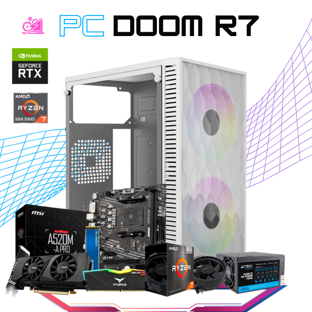 PC DOOM R7 / AMD RYZEN 7 5700 / RTX 3050 / 16GB RAM / 500GB SSD NVME / FUENTE 500W / PROMOCION